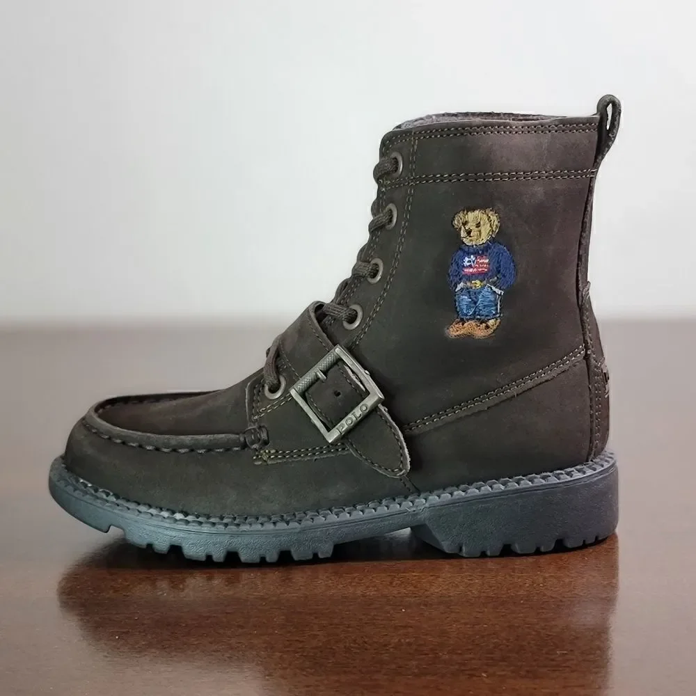 Polo Ralph Lauren Bear Leather Suede Brown Ranger Combat Boots Kids Sizes New